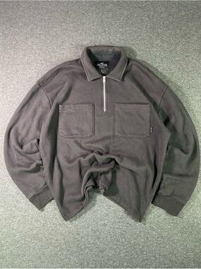 Hollister Men’s Charcoal Half-Zip Sweatshirt with Front Pockets